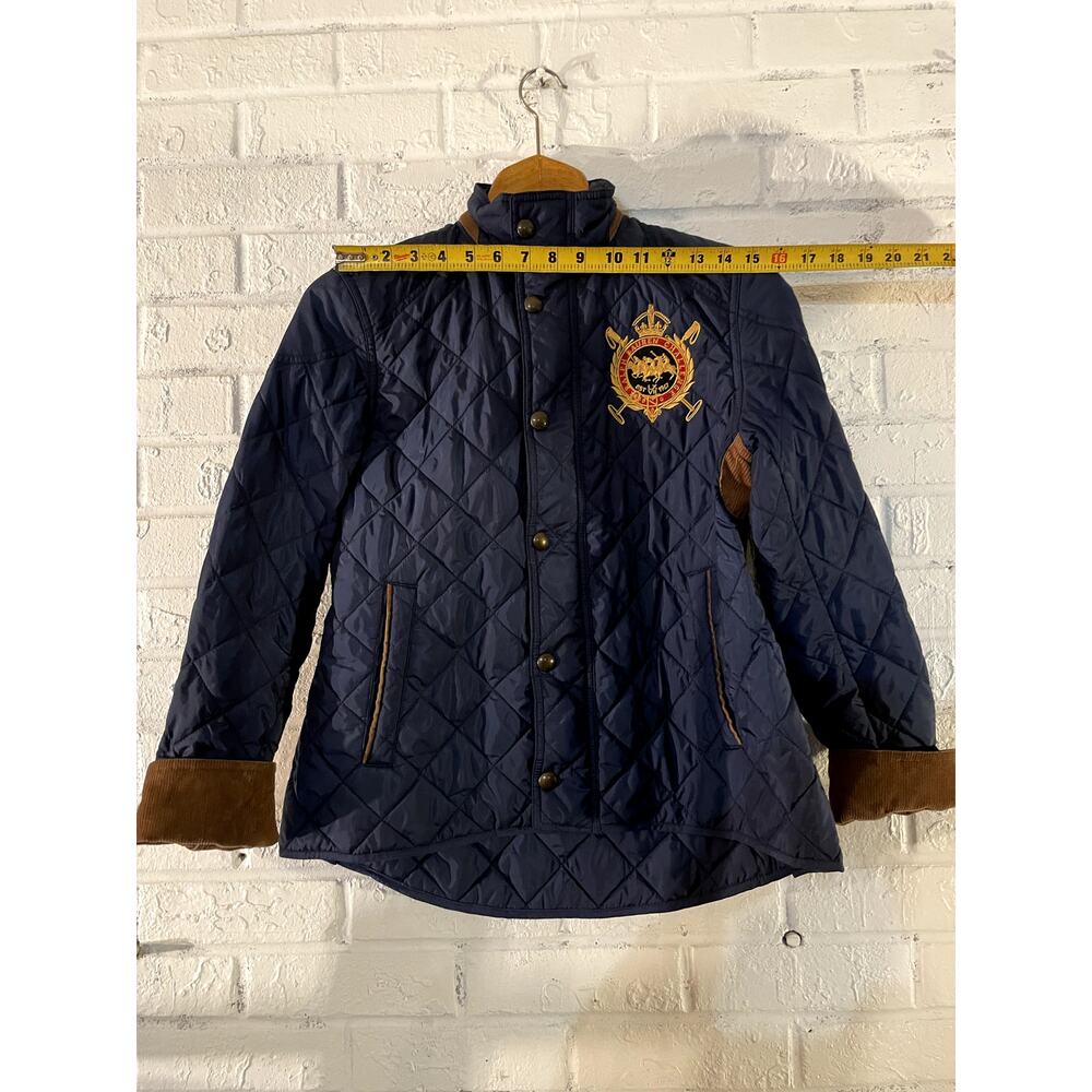 Ralph Lauren Sport Quilted Jacket Women’s M Navy Crest Patch Snap Corduroy Cuffs - Picture 8 of 12